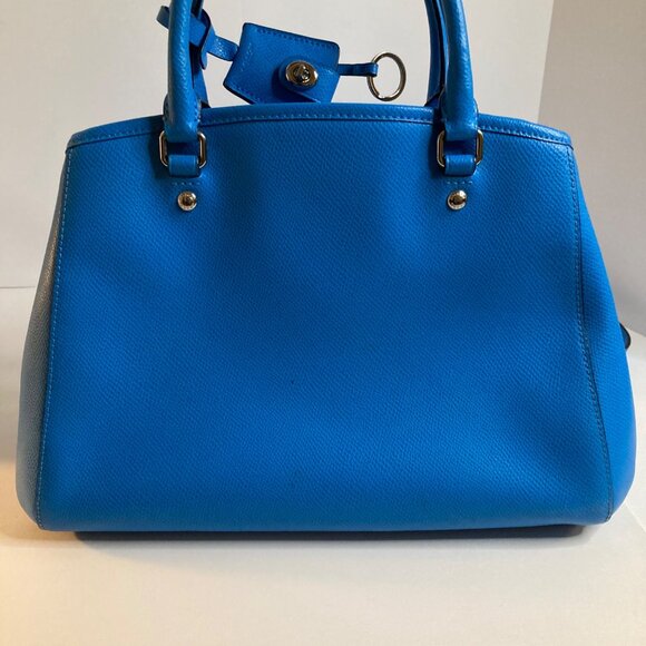 Womens Coach Margo Leather Satchel Carry All Bag Bright Blue 8 x 14 x 6" - Picture 2 of 10